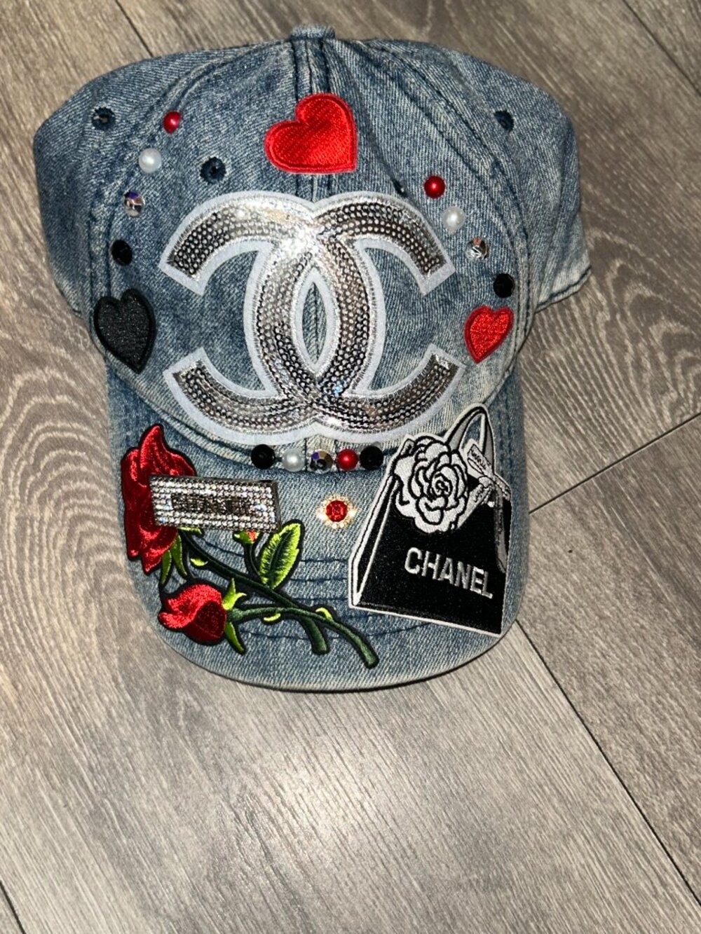 Upcycled Embellished Denim Junk Hat View 2